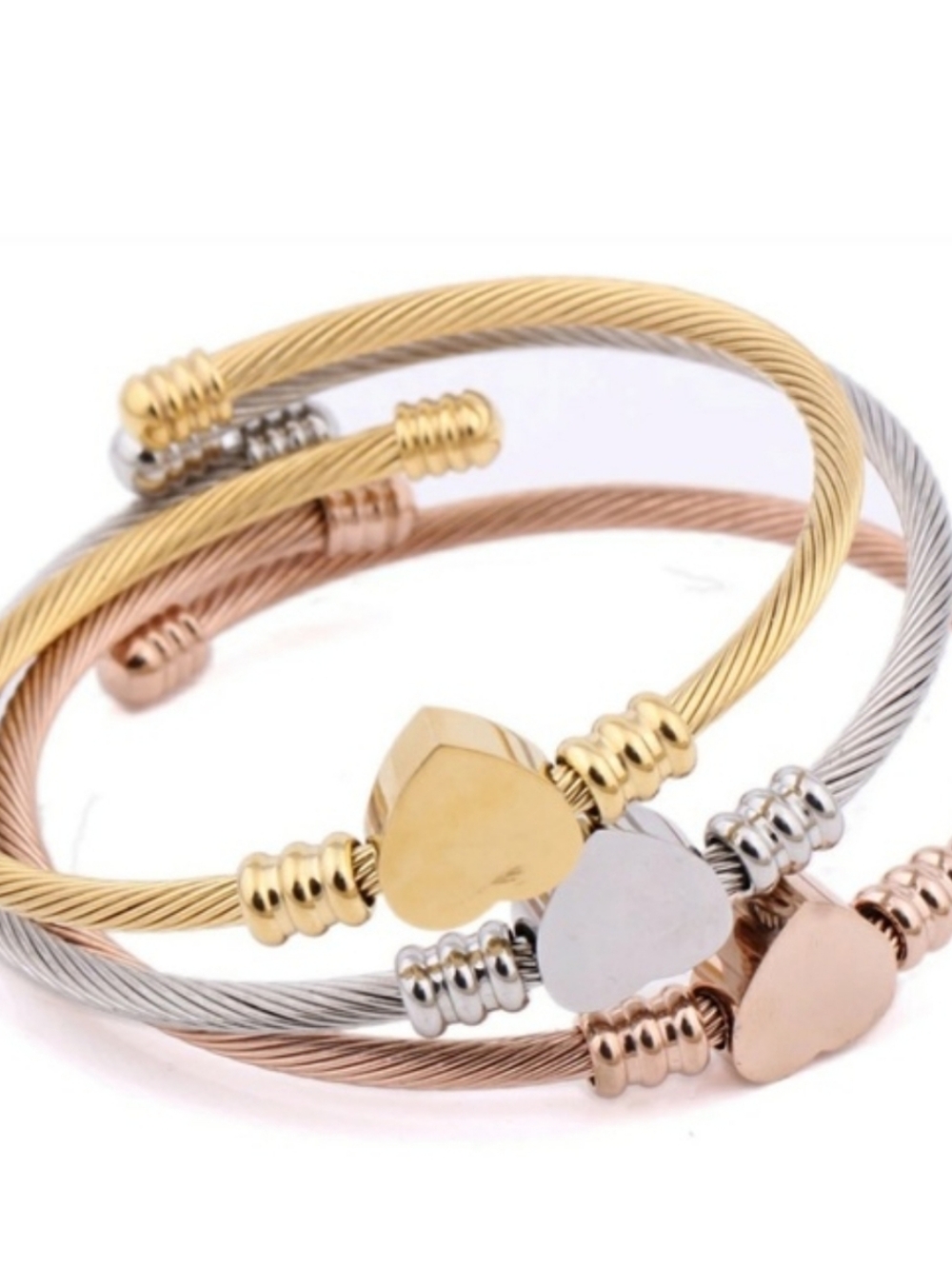 Gold Heart Cable Cuff Bracelet - Unbranded- Adjustable - Picture 2 of 3